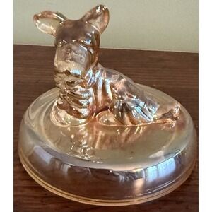 VINTAGE JEANETTE GLASS PEACH LUSTER SCOTTIE DOG LID‎ ONLY For CANDY DISH
